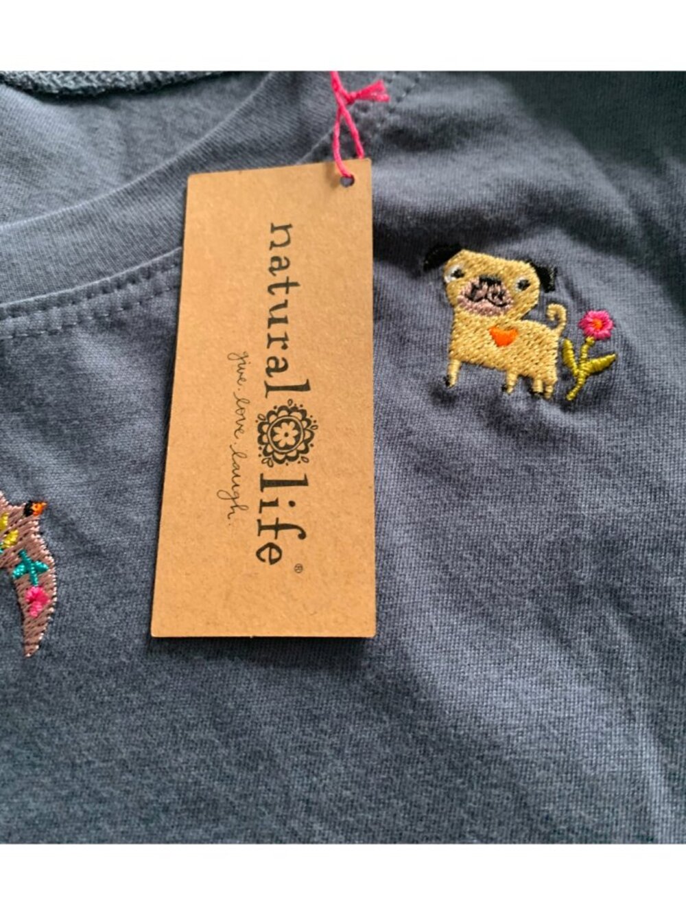 NWT NATURAL LIFE Indigo Blue Fave Little Things Embroidered T-Shirt Sz L - Picture 7 of 7